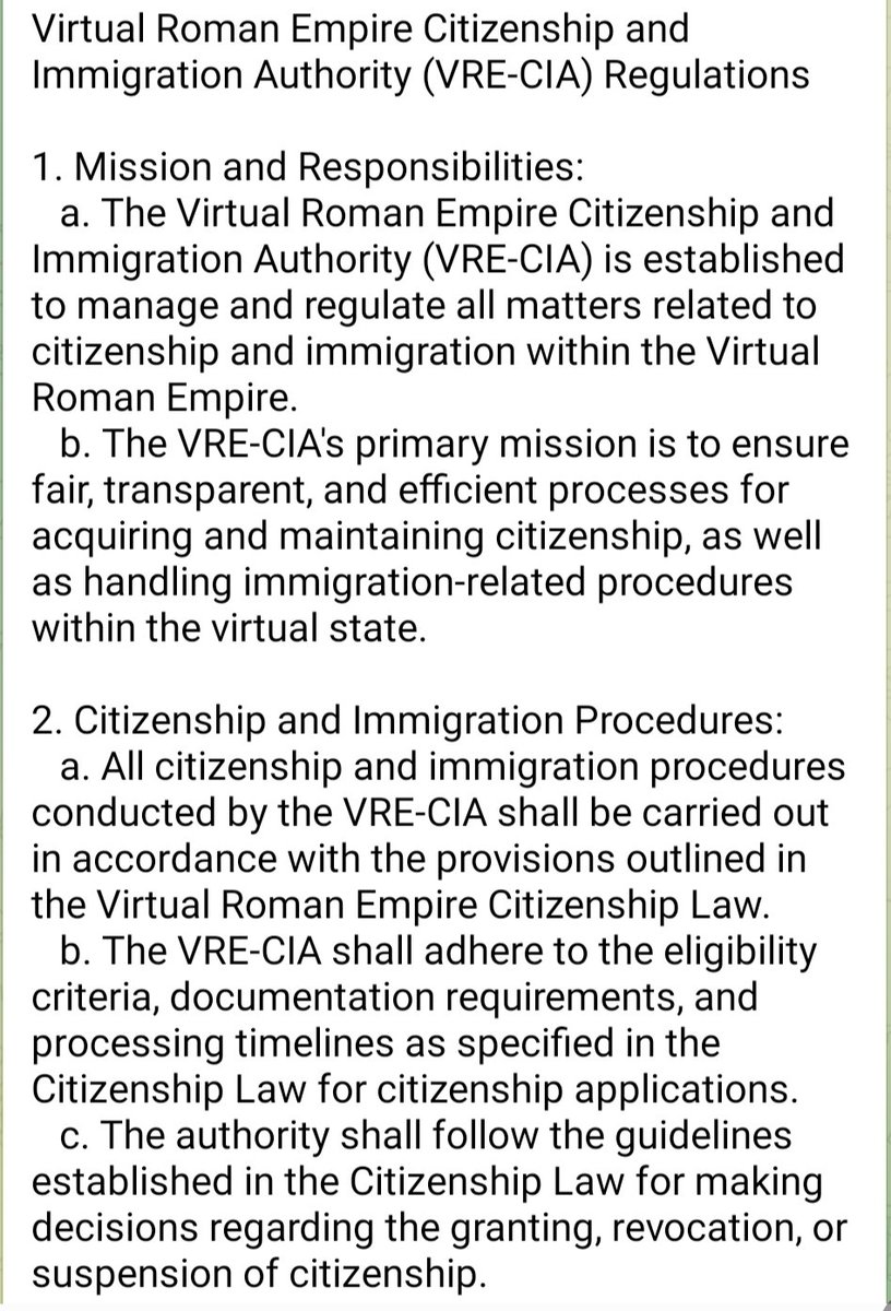 Rome_Imperium's tweet photo. As we are getting closer to citizenship tokens release we are getting our legislation ready. So we have established the Virtual Roman Empire Citizenship and Immigration Authority (VRE-CIA) . Its regulations are ready. #virtualstate #Crypto #btc #eth #Rome #RomanEmpire https://t.co/VbkKIOWqiE