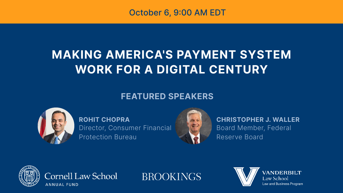 BrookingsEcon's tweet photo. Coming up on 10/6: Two panels and two keynotes looking at how America can catch up on digital payments. W/ @vtg2, @ProfJulieHill, @DanAwrey, @AaronDKlein, @GiancarloMKTS, @CParaSkinner, @ChrisBrummerDr, and more.

Register -> https://t.co/B4fAiGfZIg https://t.co/K31Kg9ywA3