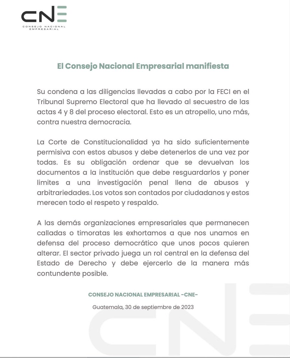 _CNEgt's tweet photo. Condenamos las diligencias llevadas a cabo por la FECI en el Tribunal Supremo Electoral que ha llevado al secuestro de las actas 4 y 8 del proceso electoral. Esto es un atropello, uno más, contra nuestra democracia. https://t.co/1PxXjHnhZQ