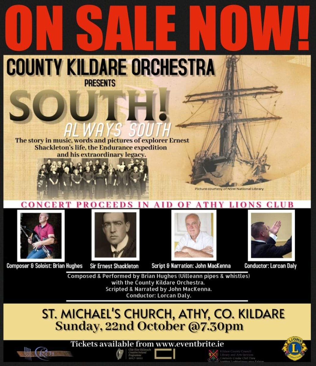 SOUTH!Always South is coming to ATHY! As featured on @RTENationwide! Tickets from Winkles Newsagents or link here 👇 eventbrite.com/e/south-always… @ArtsInCoKildare @leinsleadernews @KildareCoCo @ShackletonMus @lionsclubsIrl @AthyLions #kildare #athy #shackleton #orchestra #music