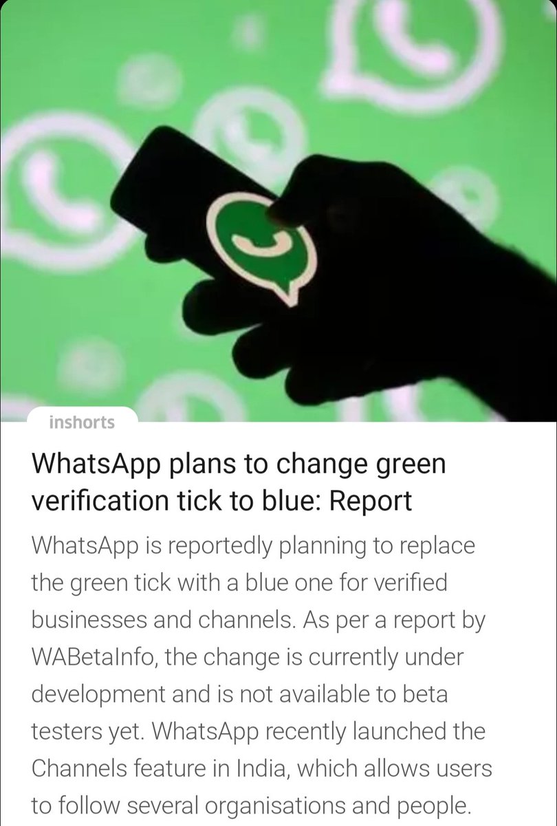 Whatsapp plans to change green verification tick to blue..

#เอเชียนเกมส์ #fcklive #gangłysego #famefridayarena2 #ABSCBNBallRedCarpet2023 #3D_byJungkook #Jungkook3D #PAKvsNZ #BINIatABSCBNBall2023 #AnjiSalvacion