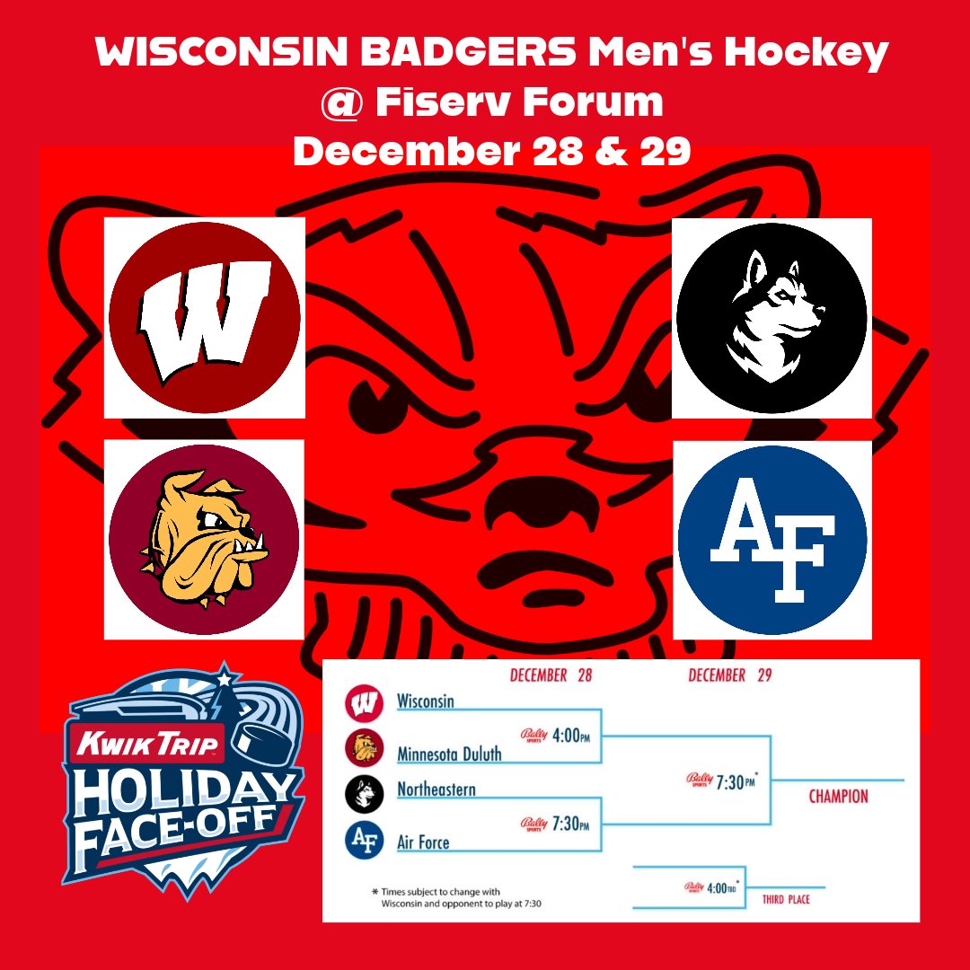 mkebadgers's tweet photo. Two great days of Badgers Men's Hockey!  Kwik Trip Holiday Face Off. December 28 &amp; 29.

Tickets $50.40 for each day. Save on tickets through link. (2 games per day) https://t.co/MfVmUz11Zk
🏒🦡
#badgerhockey #uwbadgers #badgermhockey #mkebadgers #uwalumnimke #wisconsinbadgers https://t.co/7cTzcJdzZT