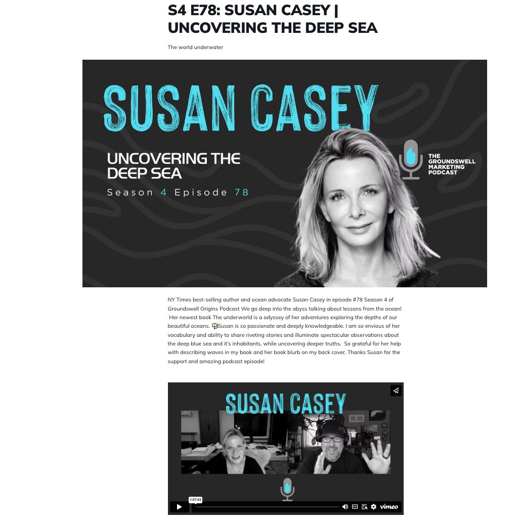 ScottAdamMartin's tweet photo. This intriguing episode talks about the ocean above and in the deep abyss. NY Times best-selling author Susan Casey and I get into subterranean depths of how we can learn from the ocean
Check expanded Podcast notes in the InnerCircle  https://t.co/b21ALjU35T https://t.co/ViHJRFEbtu
