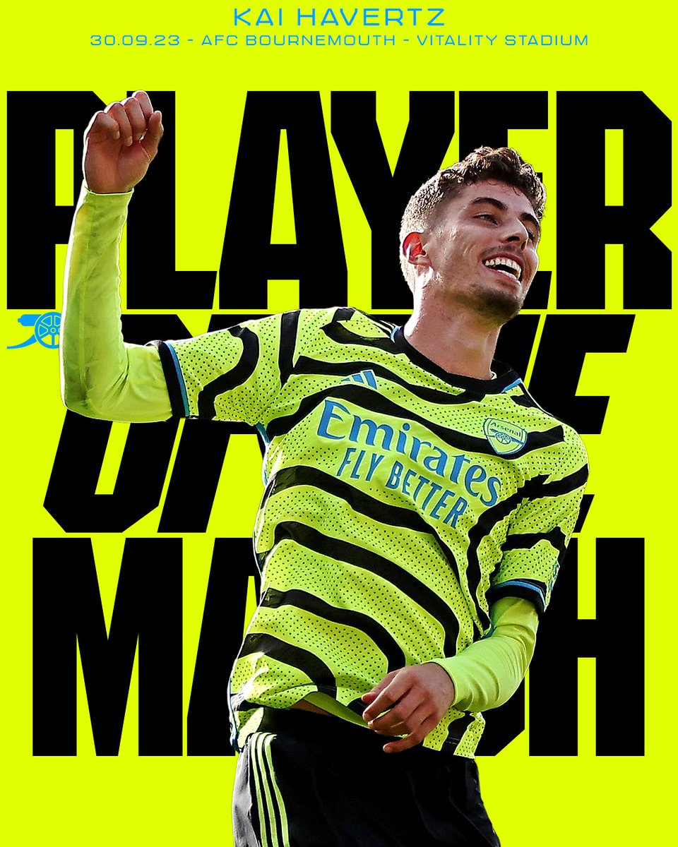Arsenal's tweet image. 🥁 Introducing your POTM for this afternoon's win at Bournemouth...

A first Arsenal goal for Kai 💛