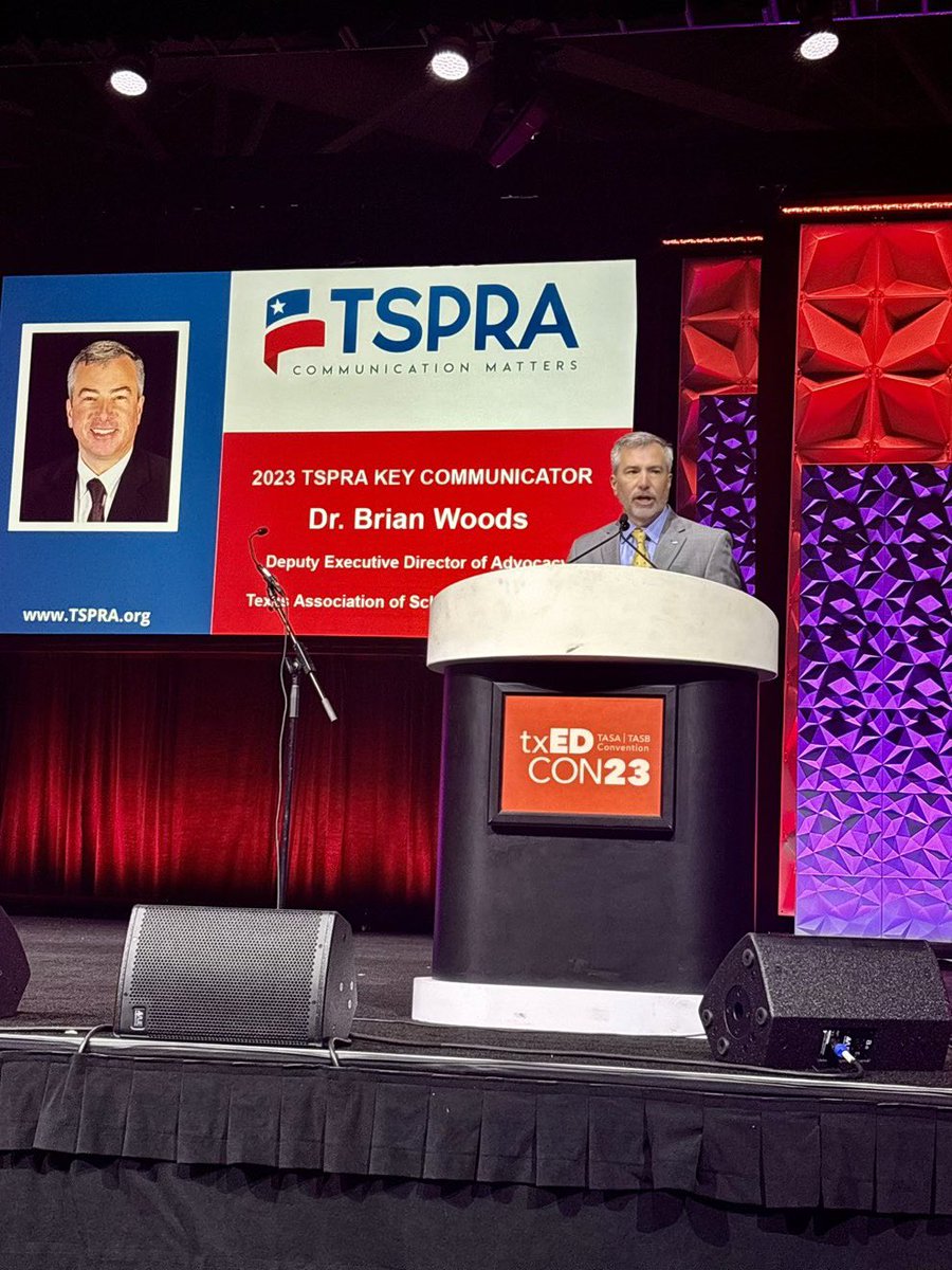 Dr. Brian Woods was recognized as the TSPRA Key Communicator on stage at txEDCON23 in Dallas.

CESO Communications is proud to partner with TSPRA to sponsor this award that recognizes an individual who has contributed significantly to the field of public-school communications.