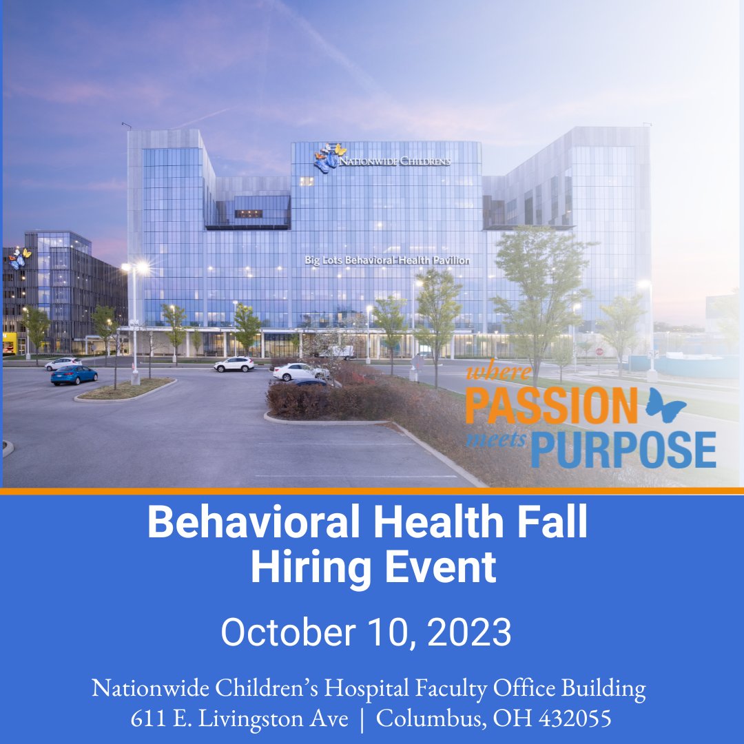 Join us in transforming children’s mental health. We're hiring outpatient, mobile response and community-based care roles at our event on October 10! #JoinNCH Register and learn more at bit.ly/46mOxA2