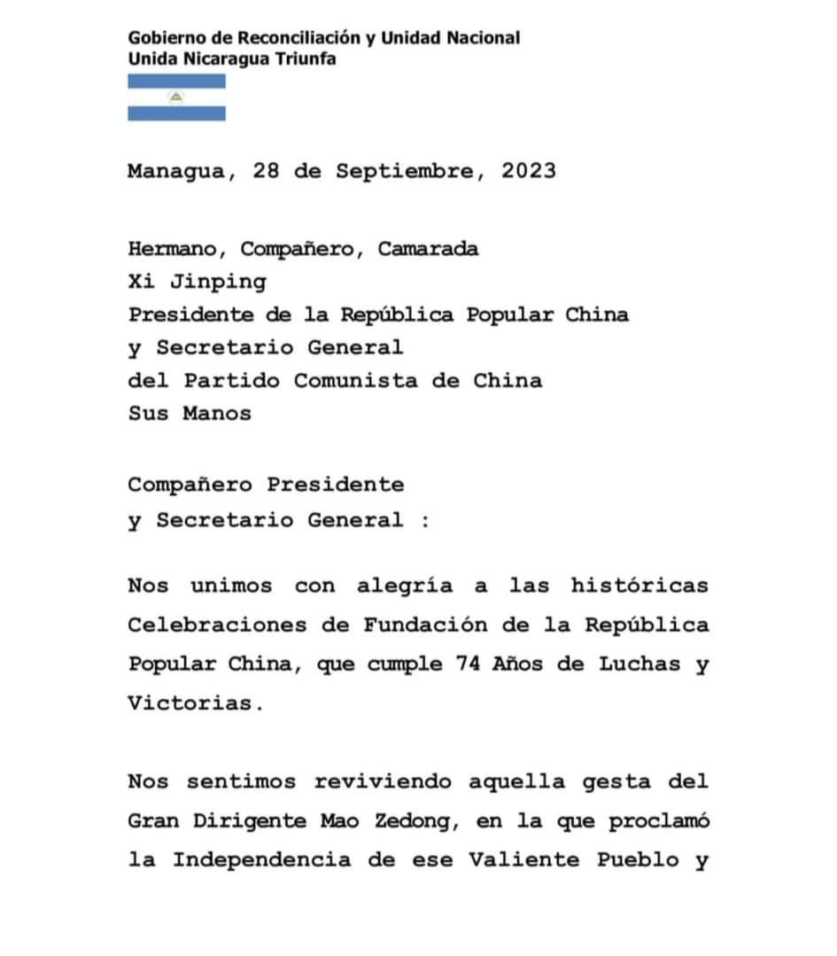 cparlamentonic's tweet photo. Nicaragua felicita el 74 Años de Fundación de la República Popular China https://t.co/GMo3UWt9Dd