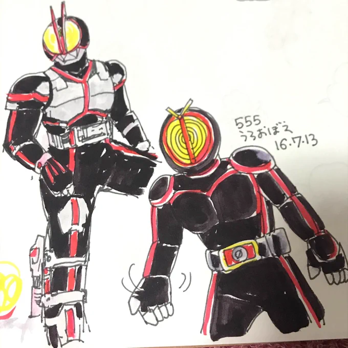 ファイズvol10.11鑑賞後の記憶スケッチ なんで今見てたのに描けないんだろう。 3年前と7年前のファイズよりはちょっと進化した?してない。