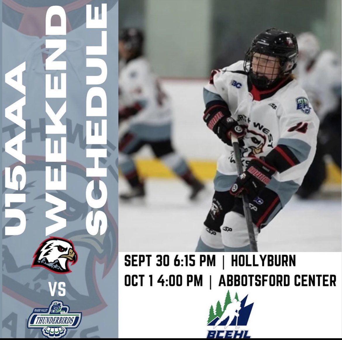 Vancouver North West Hawks (@vnwhawks_aaa) on Twitter photo The U15’s take on the <a href="/FVTBirds_AAA/">Fraser Valley Thunderbirds AAA</a> this weekend in a home and away series! Catch them in their home opener on Sunday at 6:15pm!
#TrustUnitySoar The U15’s take on the <a href="/FVTBirds_AAA/">Fraser Valley Thunderbirds AAA</a> this weekend in a home and away series! Catch them in their home opener on Sunday at 6:15pm!
#TrustUnitySoar