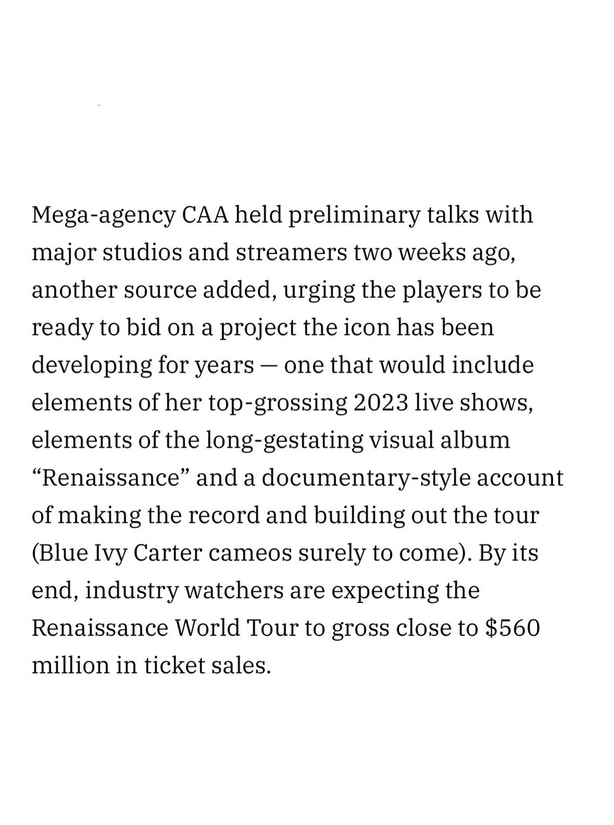 B7Album's tweet photo. Variety reports that Beyoncé’s upcoming film will include footage from the Renaissance visuals, her stadium tour as well as behind the scenes documentary footage.

#RENAISSANCEWorldTour https://t.co/PXIvco8tPm
