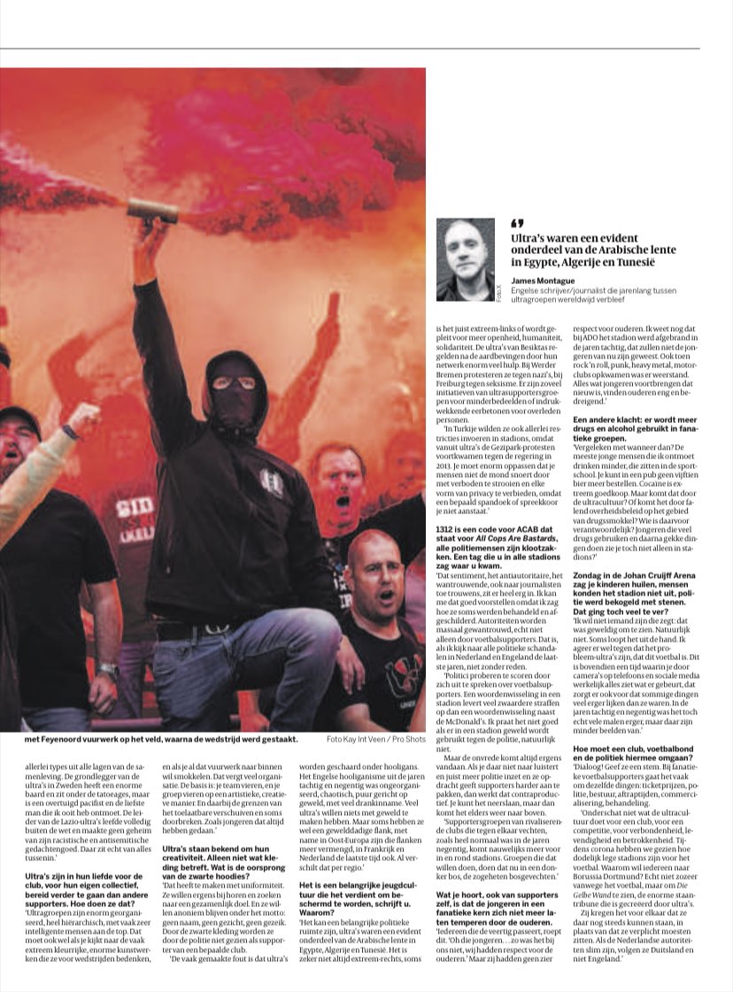 Journalist <a href="/JamesPiotr/">James Montague</a> verbleef jarenlang tussen ultragroepen wereldwijd. Volgens de Brit is er te veel aandacht voor de negatieve kanten van fanatieke voetbalfans. 'Soms zie je complete politieke bewegingen ontstaan.'
volkskrant.nl/sport/ultragro…