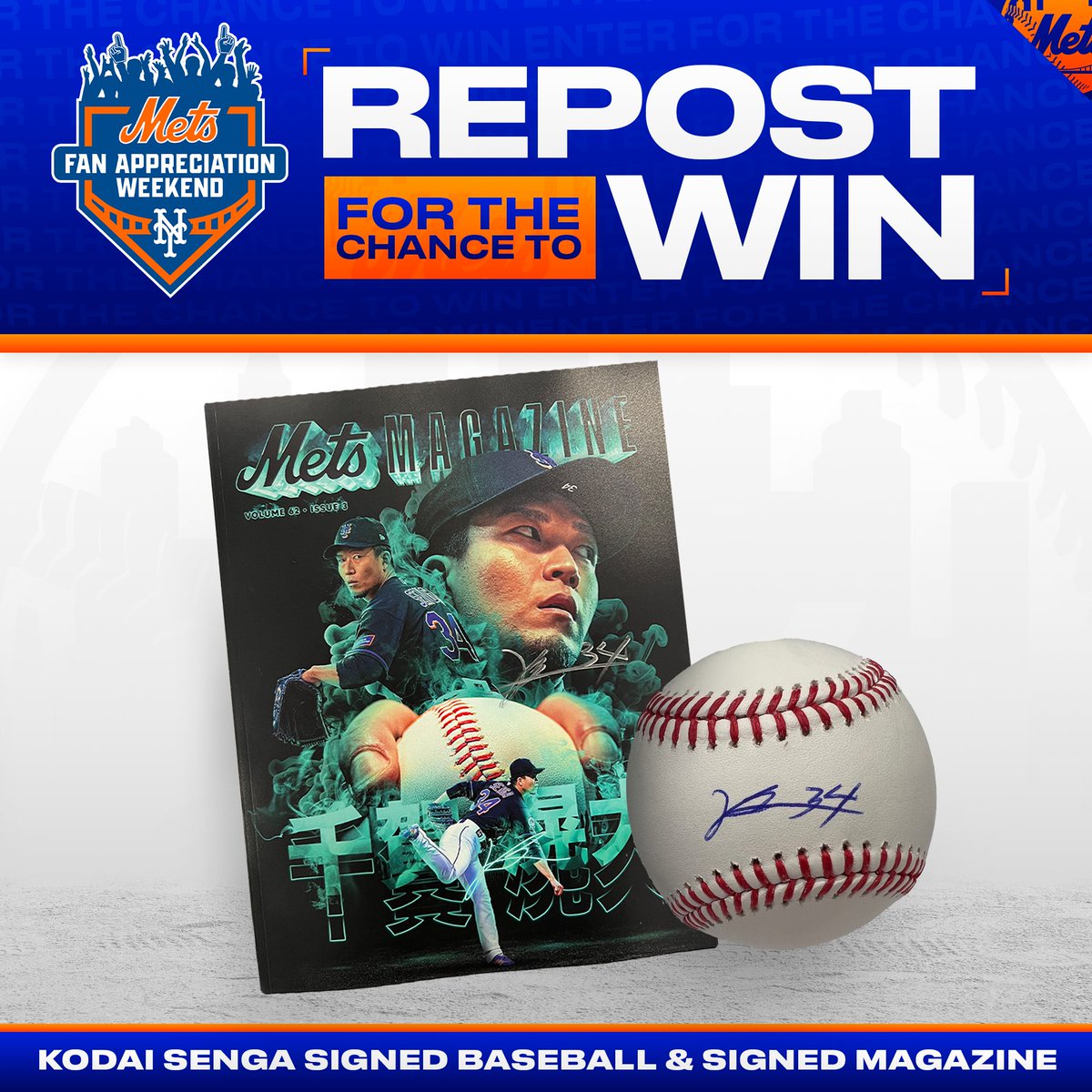 👻 ENTER FOR YOUR CHANCE TO WIN ⚾️ Repost this for your chance to win an autographed @KodaiSenga baseball and autographed #Mets magazine! Rules: bit.ly/3ZAuD2s