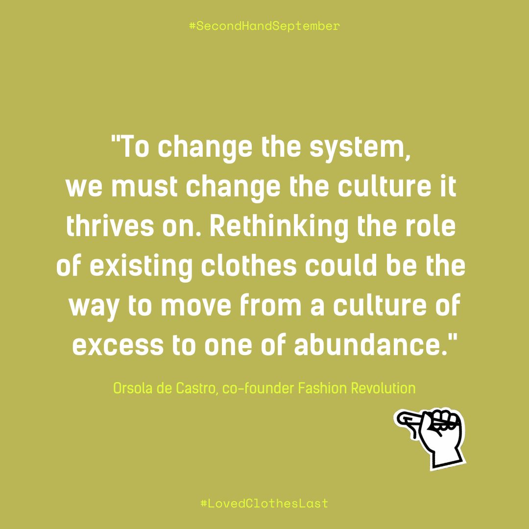Fash_RevUSA's tweet photo. As we wrap up #SecondhandSeptember for this year, we encourage all fashion designers and consumers to think about how we can create lasting garments and be involved in practices that make your clothes last. ♻️

#FashionRevolution #FashionRevolutionUSA
#LovedClothesLast https://t.co/thH3zXnRgp