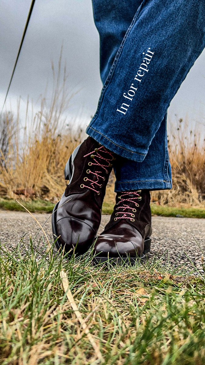 Two pairs are at a cobbler for repairs. Speedhook and eyelet replacement to brushed nickel.