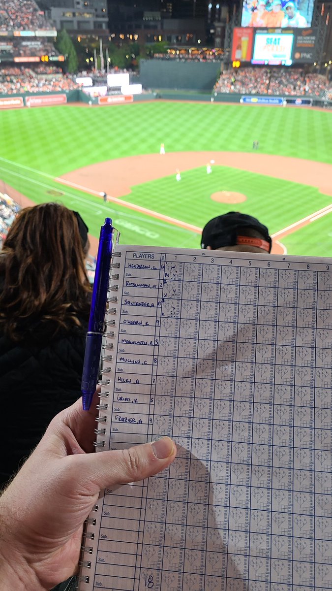 wilkinsonja2's tweet photo. Nothing better than keeping score with the O's, from 340, row 5, @Orioles #TweetYourSeat https://t.co/qtchIXlS0R