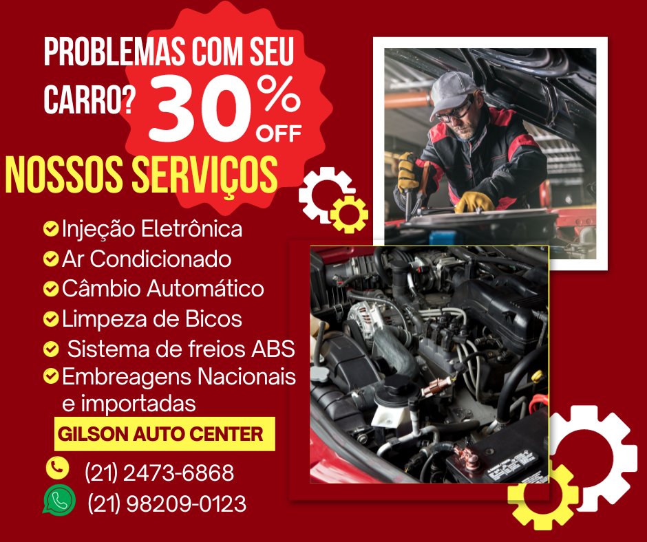 gilsonpneus's tweet photo. Problemas com seu carro? Luz do painel
indicando problema? A Gilson Auto Center tem a
equipe mais preparada para a manutenção do seu
carro. Líder em tecnologia e contando com 9 pontos de
atendimento pela cidade. Faz um zap Aí!
#promoção #promocoes #promocaodehoje #promo https://t.co/Vm6ZtdKjls