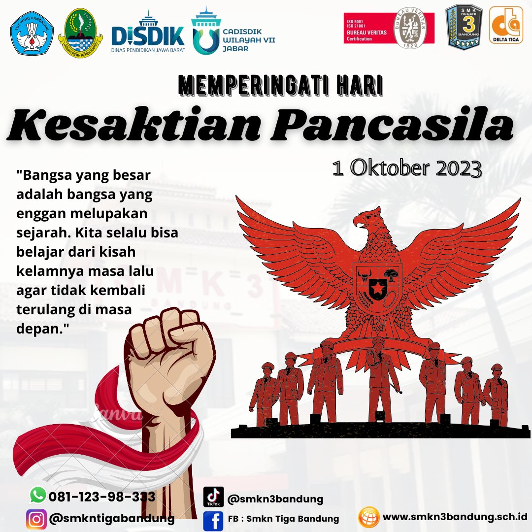 OfficialSmkn's tweet photo. 1 Oktober 2023

Pancasila lahir menjadi simbol negara Indonesia sebagai perwujudan dari keberagaman yang ada. 

Selamat hari Kesaktian Pancasila, semoga kita dapat semakin memperteguh jati diri kita sebagai satu bangsa Indonesia. https://t.co/M7KHrm0l43
