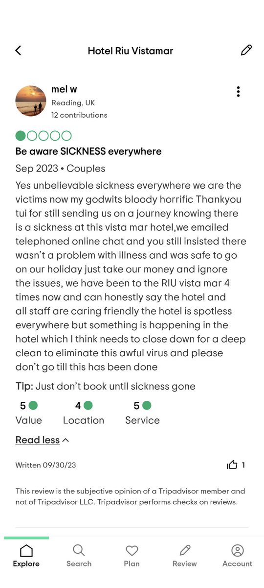inaquadt's tweet photo. And yet more and more reviews mentioning Norovirus sickness at the @RiuHoteles  Vistamar Gran Canaria. Why is this still ignored @TUIUK ? https://t.co/3rDRLteMkc