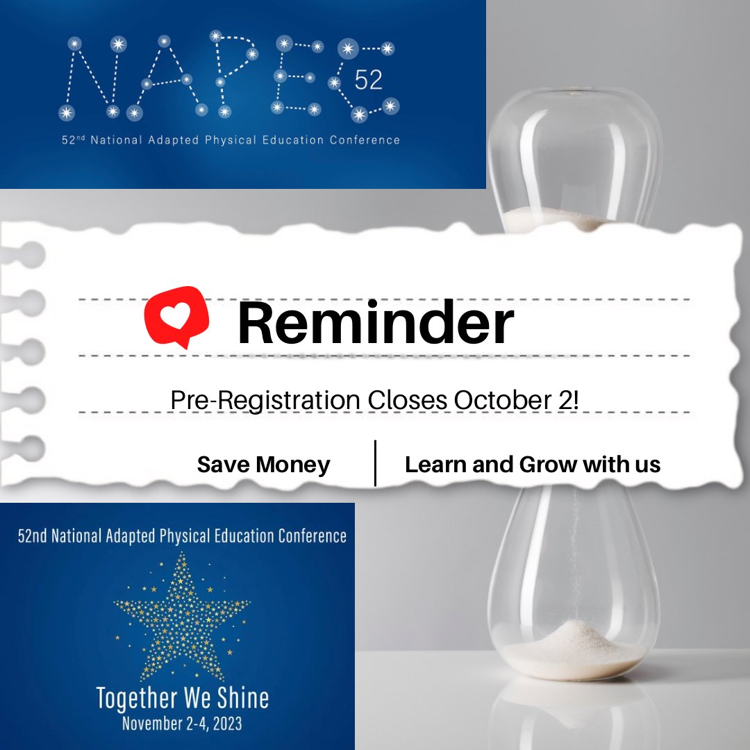 Don’t miss savings by registering before Pre-Reg Deadline! cahperd.org  #NAPEC52 #ape #adaptedpe #adaptedphysed #adaptedphysicaleducation #physed