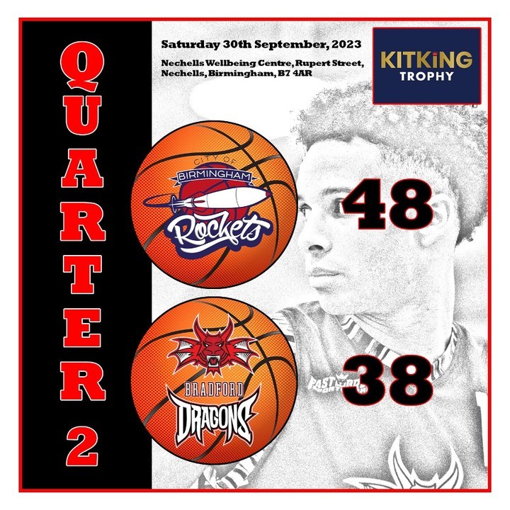 Dragons trail by 10 as the first half comes to a close, Improvement needed if they are to pull this one off. #BradfordDragons #Basketball #OneClubOneFamily #KItKingTrophy #COBRockets