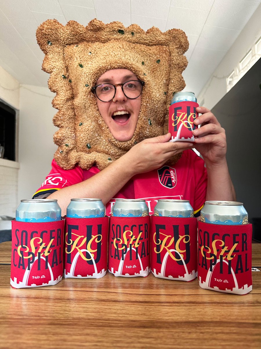 TRavManSTL's tweet photo. Made koozies to remind @sportingkc why @stlcitysc is the best in the west and why @joaoklauss07 is the 2nd top selling jersey 🟨🔥
.
.
.
.
.
#stl #stlmade #stlouis #stlcity #stlcitysc #travman #toastedravioliman https://t.co/rQzDzALoLZ
