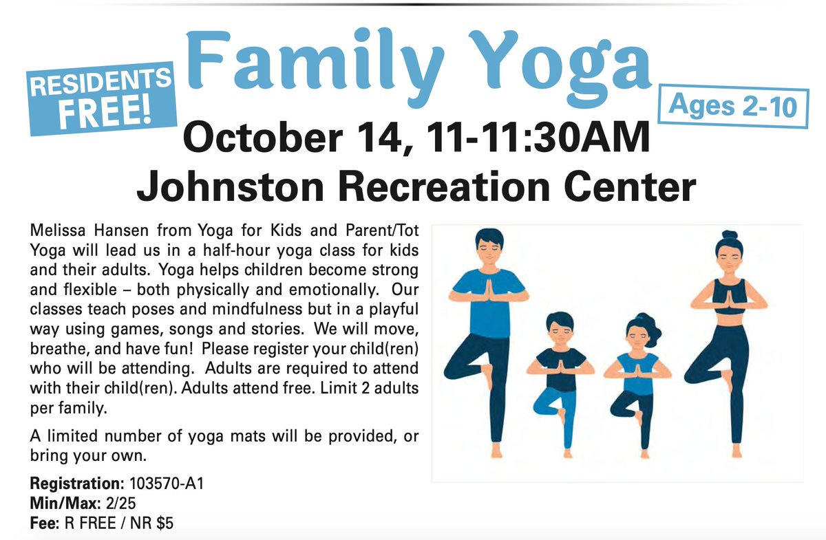Join us next Saturday for Family Yoga! <a href="/BlmngdaleParks/">Bloomingdale Parks</a>