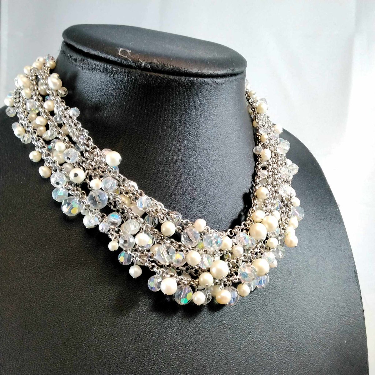 NewAllsor1's tweet image. Vintage #AnnTaylor  #PearlNecklace. Multi Strand #FauxPearl and #Crystal Beaded #Necklace, Designer #Silvertone #CostumeJewelry