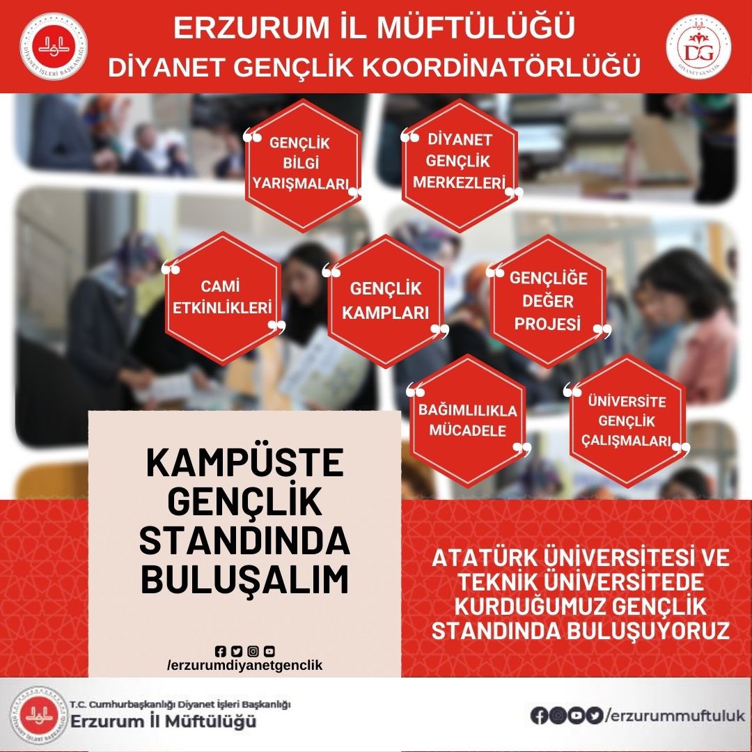 Erzurum Diyanet Gençlik (@diberzurumgenc) on Twitter photo 📣Kampüste Gençlerle Buluşuyoruz💫
▪️Erzurum Müftülüğü İl Gençlik 
koordinatörlüğü Üniversite kampüslerinde açtığı stantlarla üniversite öğrencilerine rehberlik ediyor
⏰09:00 -17:00 
📆03.04.05. 10. 2023
📍Atatürk Üniversitesi Kampüsü
#Erzurum #Genç
⬇️
instagram.com/p/Cx1BNYqMYLY/… 📣Kampüste Gençlerle Buluşuyoruz💫
▪️Erzurum Müftülüğü İl Gençlik 
koordinatörlüğü Üniversite kampüslerinde açtığı stantlarla üniversite öğrencilerine rehberlik ediyor
⏰09:00 -17:00 
📆03.04.05. 10. 2023
📍Atatürk Üniversitesi Kampüsü
#Erzurum #Genç
⬇️
instagram.com/p/Cx1BNYqMYLY/…
