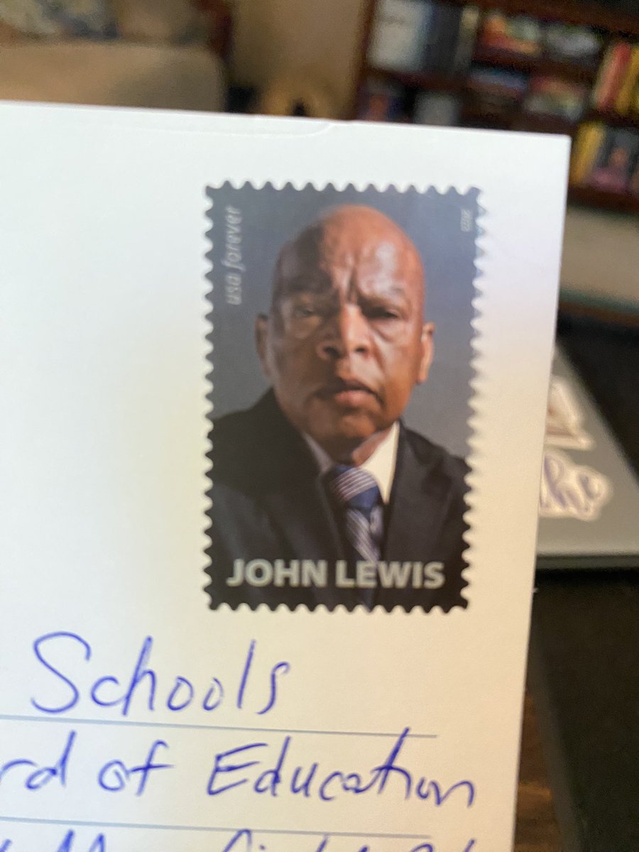 Finished 10 postcards supporting the freedom to read. Some Superintendents and BOEs near home and work. Had to use my John Lewis stamps since we are fighting for rights and he was the BEST at it. #FreedomToRead #FreePeopleReadFreely TY @penguinrandom for the postcards!