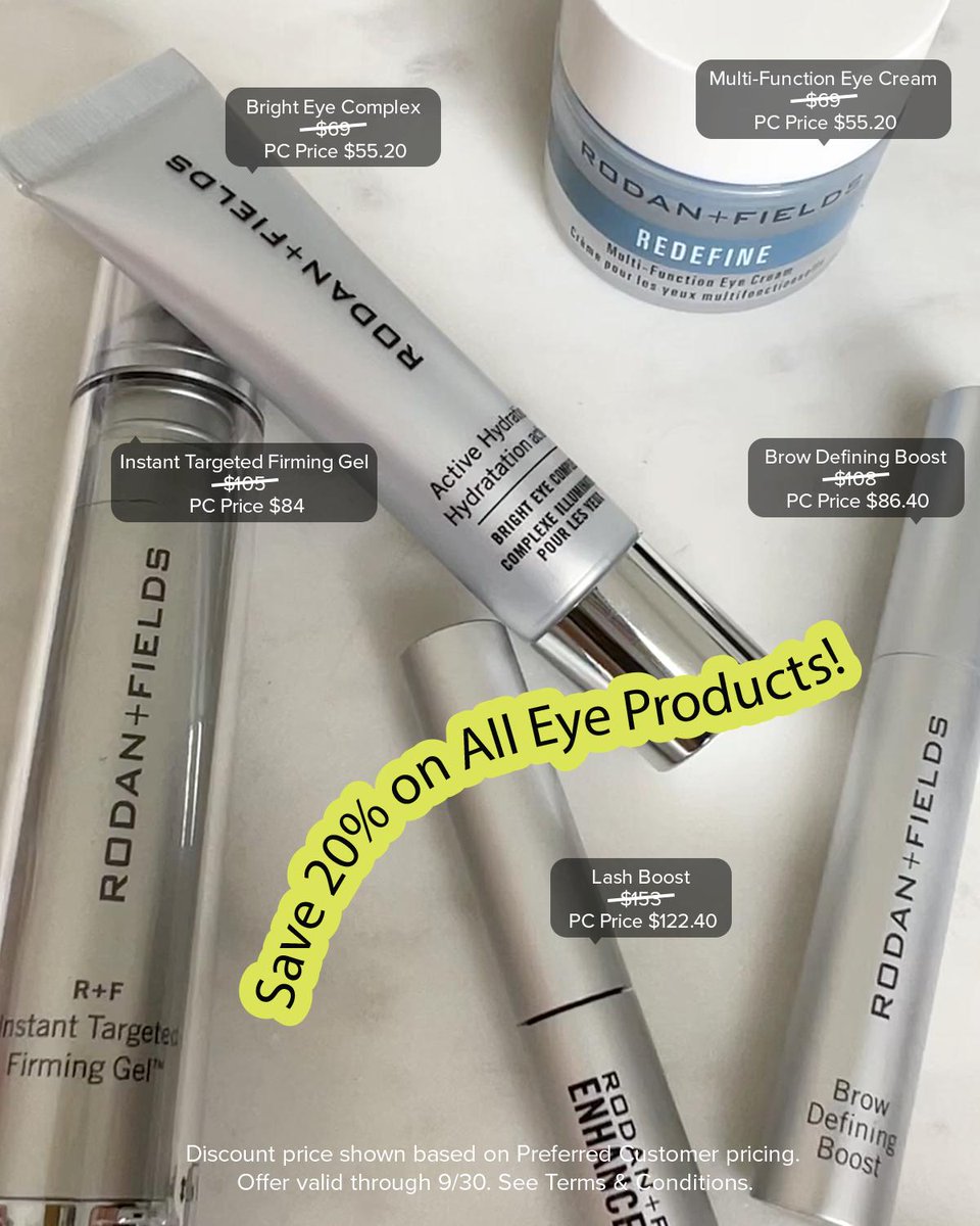 RodanFieldsHQ's tweet photo. We're giving you one final wink 😉 – 20% off ends tonight

Right now, get 20% off on all of our fan-favorite eye products. Don't miss out! Valid until 9/30. See Terms + Conditions: https://t.co/BTejgcE7cs https://t.co/n9eBeR0SGS