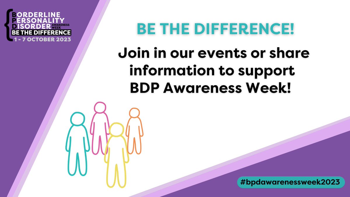 BPDAwarenessWK's tweet photo. #bpdawarenessweek2023 is here! Get involved, join us for events and share information. Together we can BE THE DIFFERENCE. For more information head to https://t.co/bcnMaG3sEQ. https://t.co/zqYPzJzicM