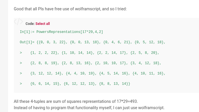 HermannSW's tweet image. "Re: #wolframscript 1st experience"
#wolfram language, #PowersRepresentations,
Lagrange's four-square theorem, #number #theory
forums.raspberrypi.com/viewtopic.php?…