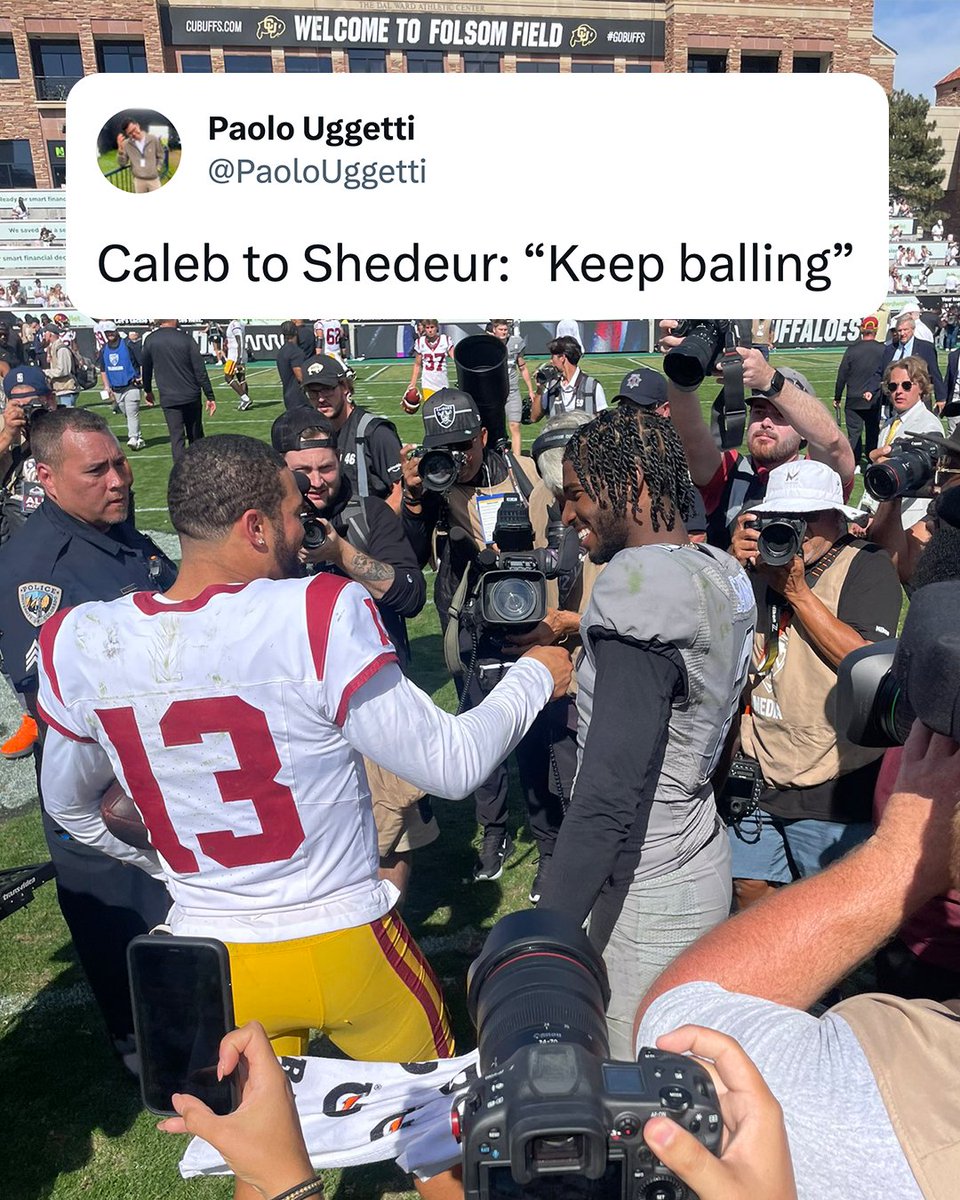 SportsCenter's tweet photo. Two of college football's best 👏❤️

Caleb Williams: 30/40, 403 Pass Yds, 6 TD
Shedeur Sanders: 30/45, 371 Pass Yds, 4 TD

(via @PaoloUggetti) https://t.co/8q8MIRfx6g