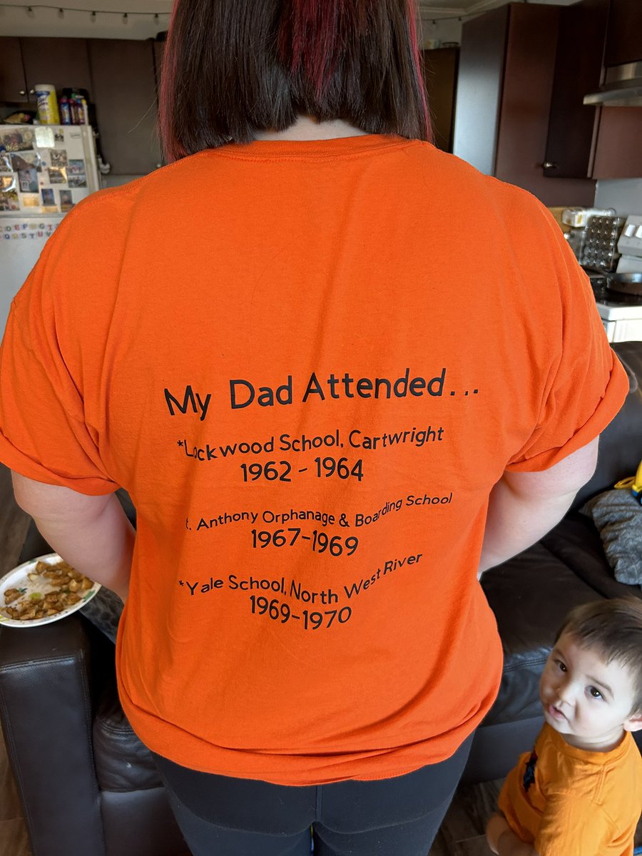 The back of my #OrangeShirt that I made to honour my Dad, 🧡. #TruthAndReconciliation #TruthAndReconciliationDay #ResidentialSchools