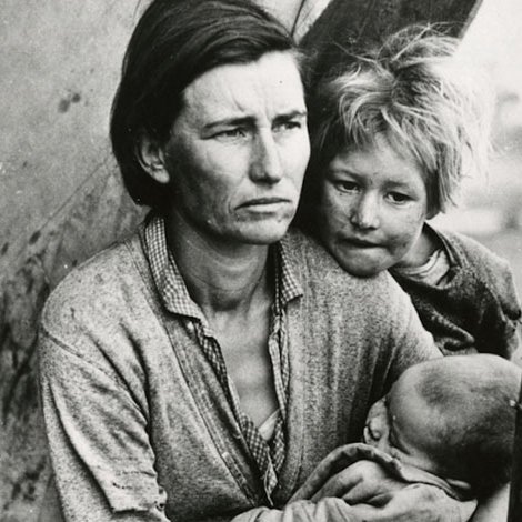Migrant Mother, 1936 Dorothea Lange (1895 - 1965) Florence Thompson, de 32 años, trabajadora migrante y madre de 7 hijos, con sus hijos en un campamento de trabajadores migrantes en Nipomo California 1936.