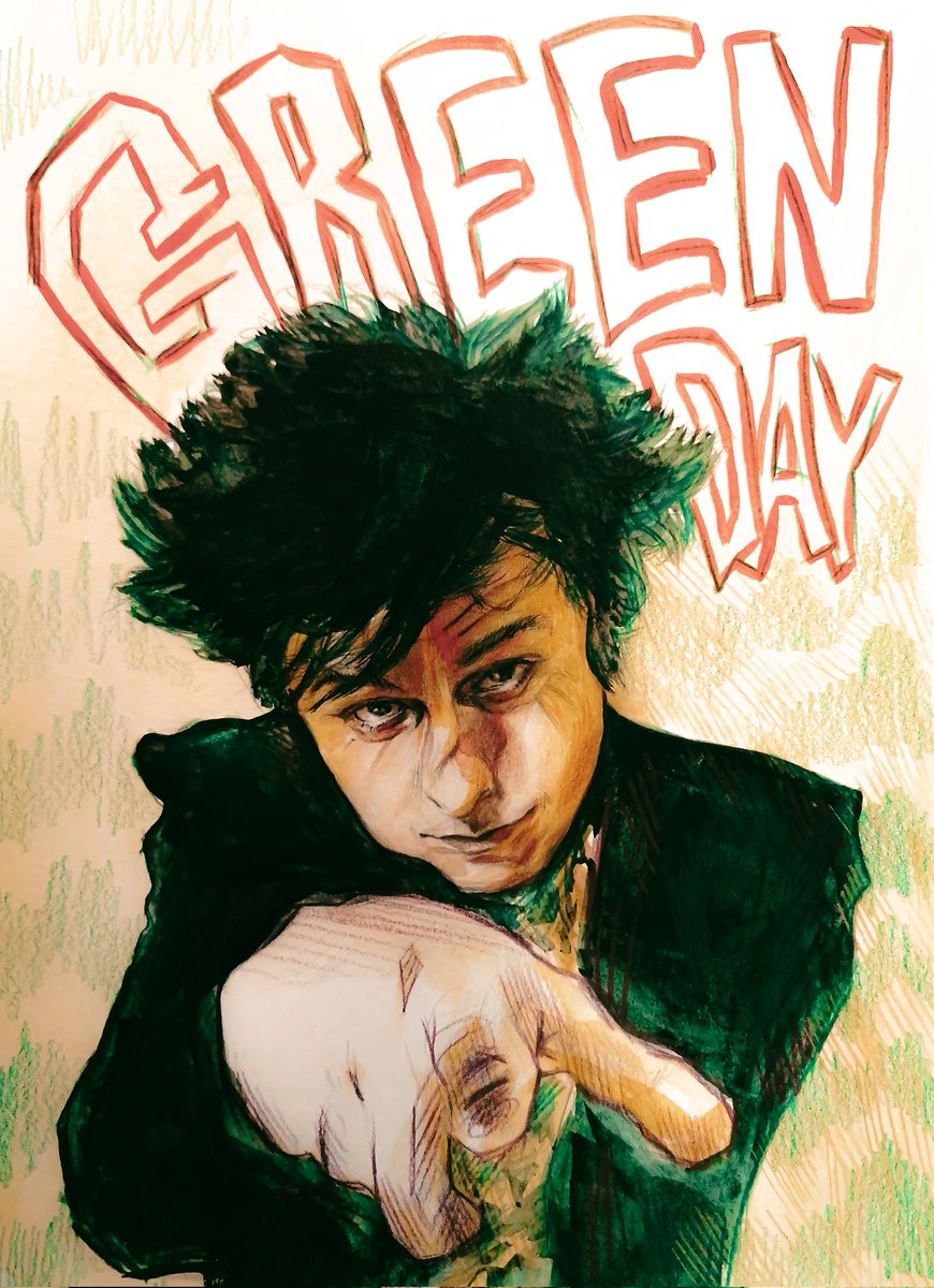 Окей, выбираемся из нерисовуна под ритмы от Green Day. Так сказать Wake Me up When September Ends. 

Всё ещё пытаюсь уйти в яркость, но не могу не использовать совсем тёмные цвета. Честно, скоро я буду рисовать только розовым, обещаю 🧢
#greenday #BillieJoeArmstrong