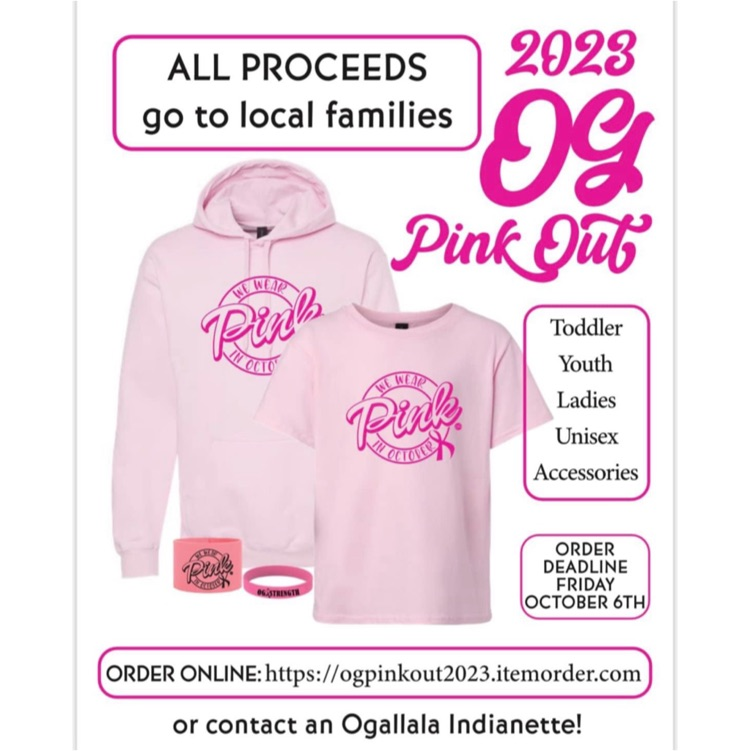 OGIndians's tweet photo. OHS Indianette Dance Team is hosting a pink out fundraiser. The team will give 💯 of the proceeds to local families! Use the link below to order. OHS Homecoming Game, Oct. 13th, is pink out themed. Let's fill the stands with PINK!🩷

https://t.co/Hsgp1LJLHp: https://t.co/DONDz8vs27
