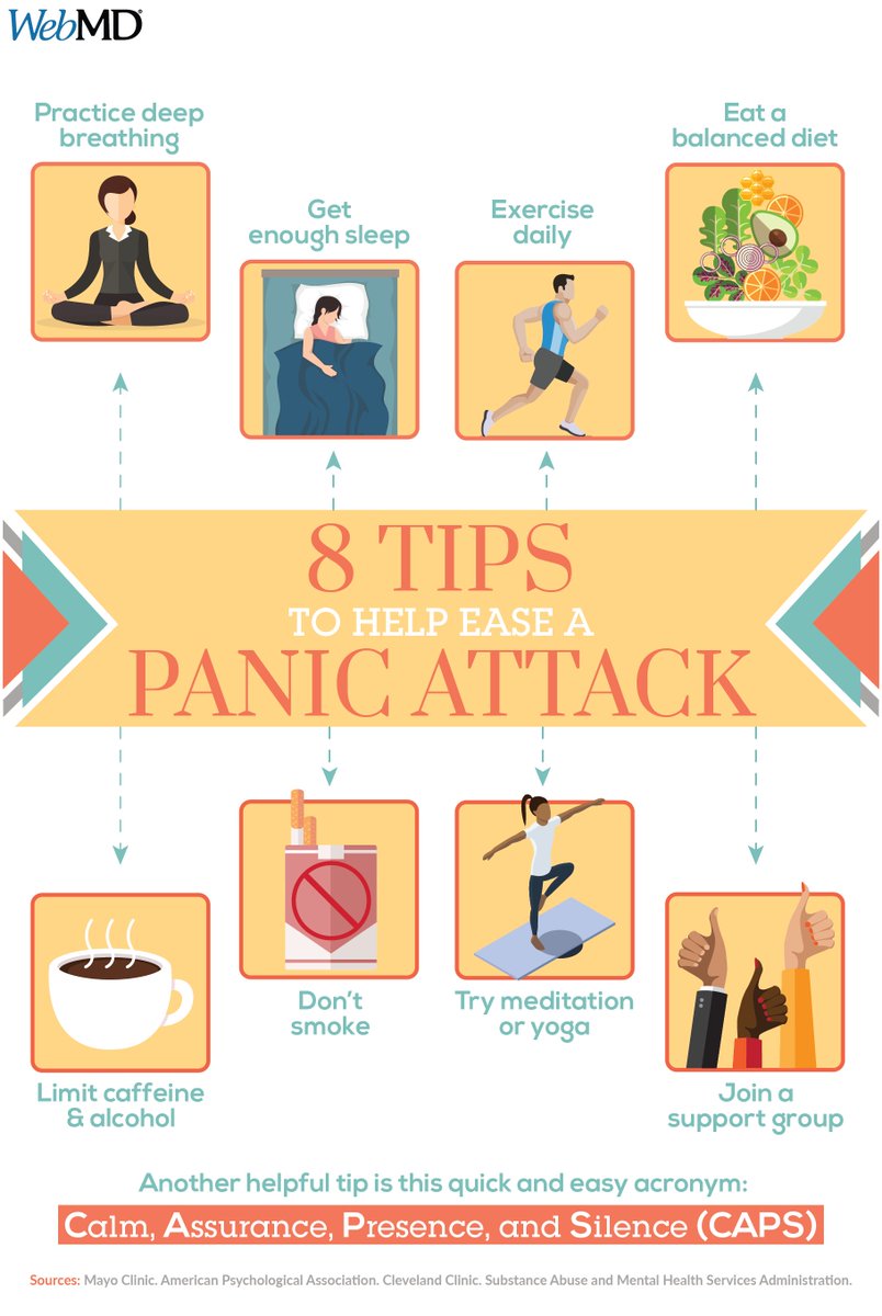 WebMD's tweet photo. Panic attacks can be intense, scary, and often random. These tips may help ease their severity and frequency: https://t.co/vGXZ3Qfppk https://t.co/x9PfFceItg