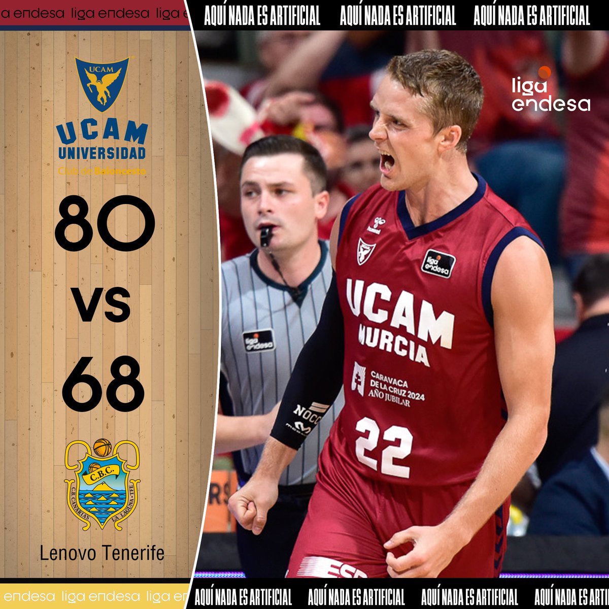 UCAM Murcia mantiene su buen arranque y vence a Lenovo Tenerife.

8⃣0⃣ <a href="/UCAMMurcia/">UCAM Murcia</a> 
6⃣8⃣ Lenovo Tenerife <a href="/CB1939Canarias/">La Laguna Tenerife</a> 

#LigaEndesa 
#ListosParaRomperla