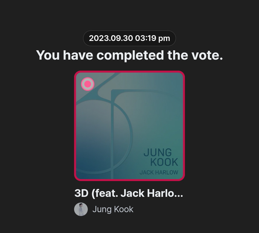 🗳 | M COUNTDOWN

— Reinició la votación, así que pasen a dejar sus votos por '3D (feat. Jack Harlow)' de #JUNGKOOK 💜

(mnetplus.world/community/vote…)