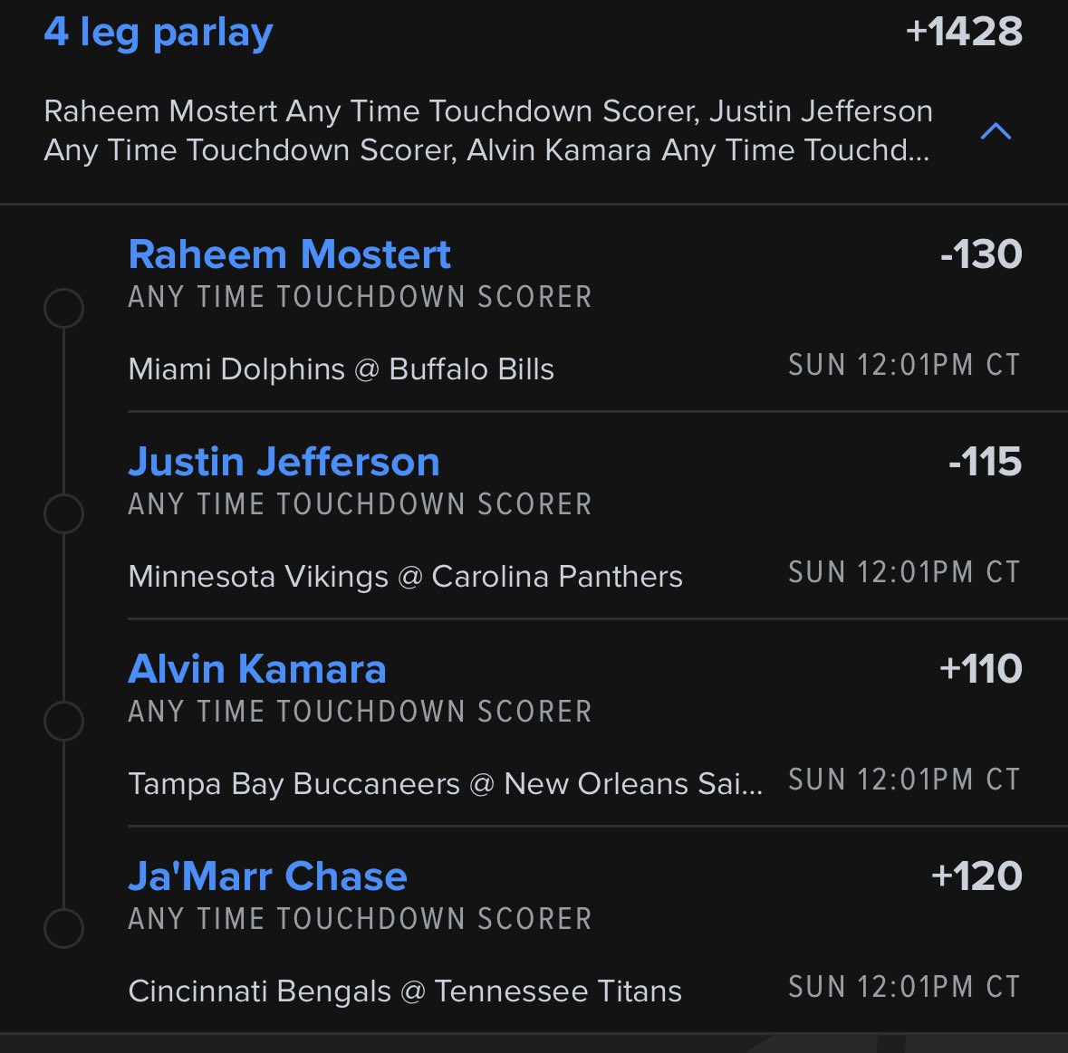 anytimeTDpicks's tweet photo. ATD parlays for week 4 #NFL #anytimeTD #parlay #GambingTwitter https://t.co/JrdnCItVza