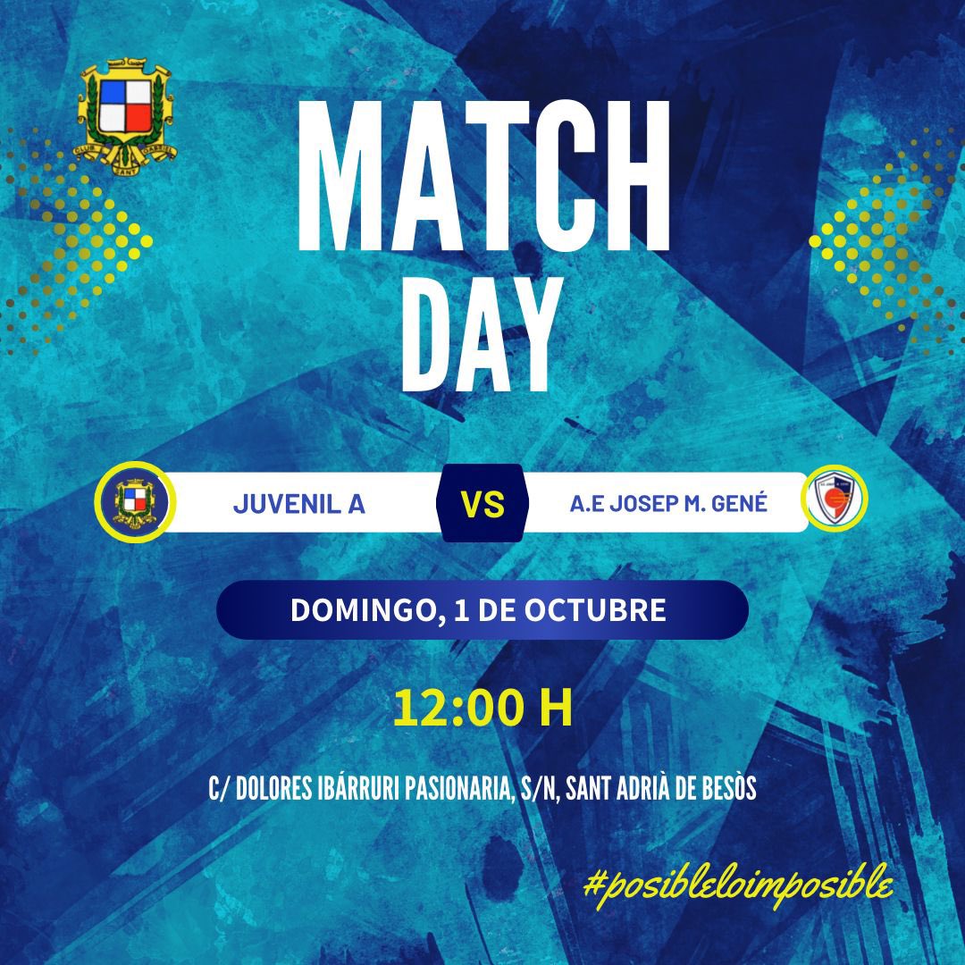 Nuestros chicos del juvenil A están listos para disputar su tercer encuentro de liga, partido vital para cambiar la dinámica y conseguir su primera victoria!

¡TE ESPERAMOS!💪💙

⚽️CE Sant Gabriel vs A.E Josep Maria Gené
📅 Domingo 1 de Octubre.
⏱️12:00h.
🏟️ Mpl. J.L.Ruiz Casado