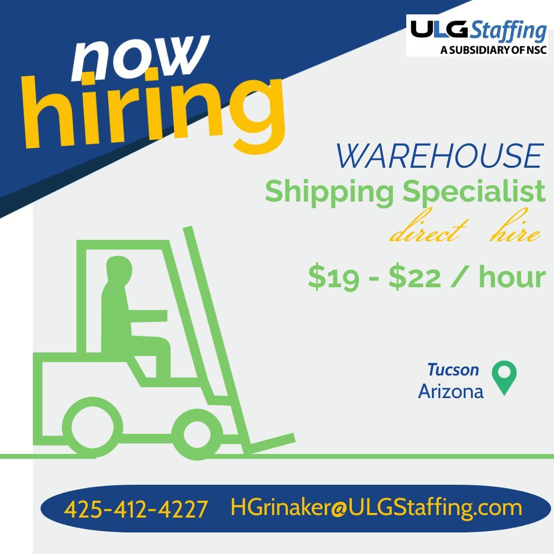 #CareerOpportunities Tucson AZ
#directhire  #warehousejobs #shippingjobs
(425)412-4227