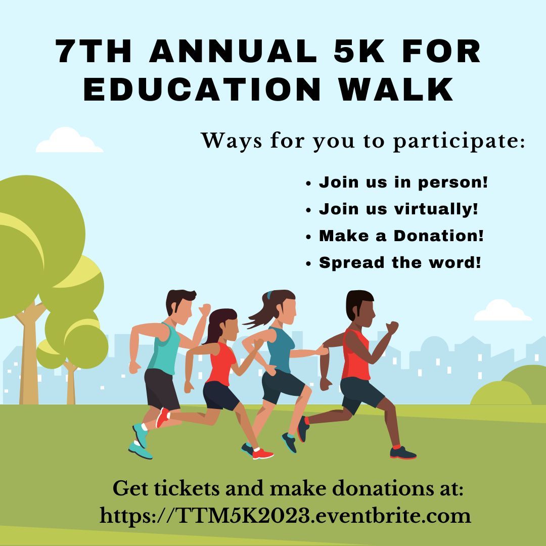 thetroubledmvmt's tweet photo. There are various ways to be a part of the TTM 7th Annual 5K For Education Walk!
The event will take place on October 7 at James Driver Park. Registration will begin at 8:30 a.m. and the walk will begin at 9:00 a.m. Get tickets or make a donation now at https://t.co/F40ylxx2wt. https://t.co/eCoBBcVnQh