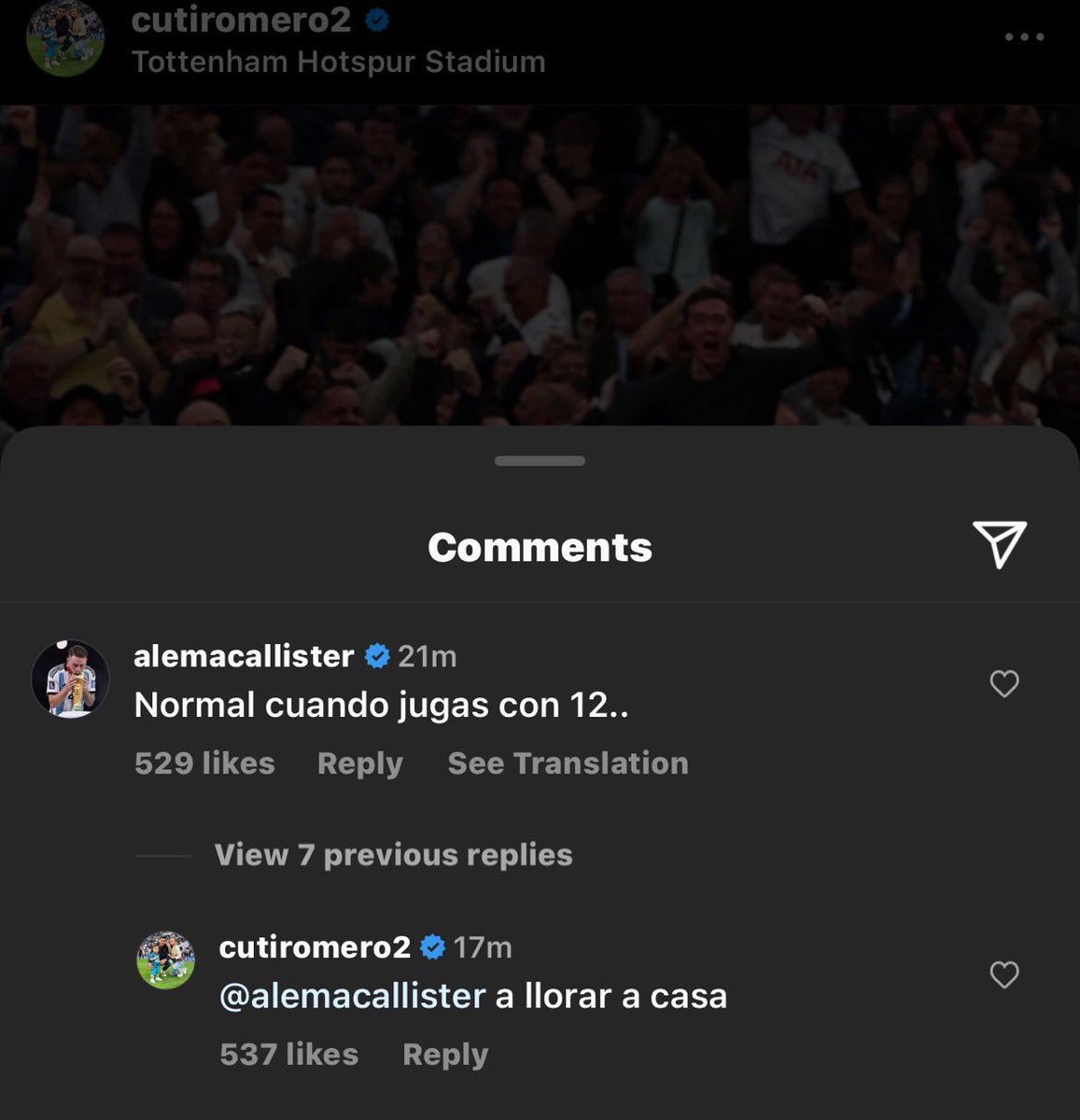 TheAnfieldTalk's tweet photo. Alexis Mac Allister: “Normal when you have 12 players.”

Romero: “Cry at home”

👀 Go on Alexis! https://t.co/qEVl1geNfm