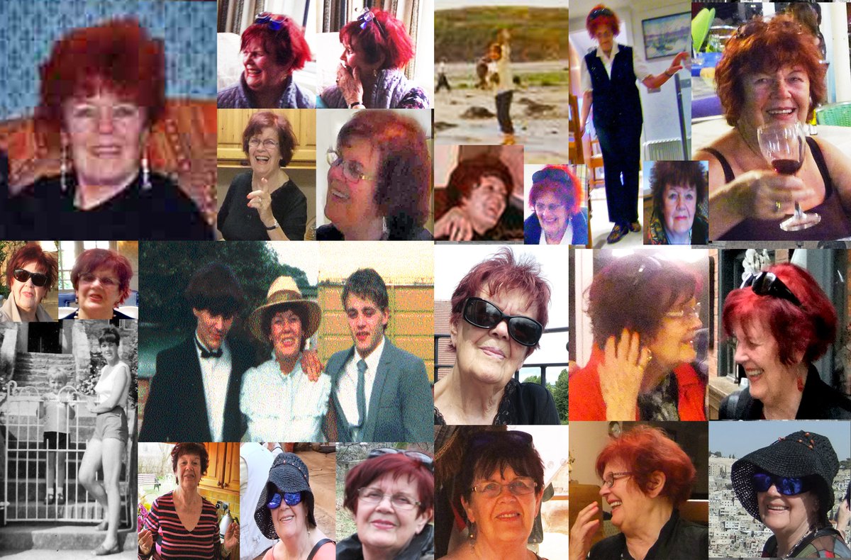 Michael24569081's tweet photo. another collage ( **in addition to that on my profile pic**).  When I look at them all, sometimes I get an impression of the many facets and ways of my Mum - always a surprise, never predictable - except for the fiery red hair! https://t.co/DjQ5PAGfIU