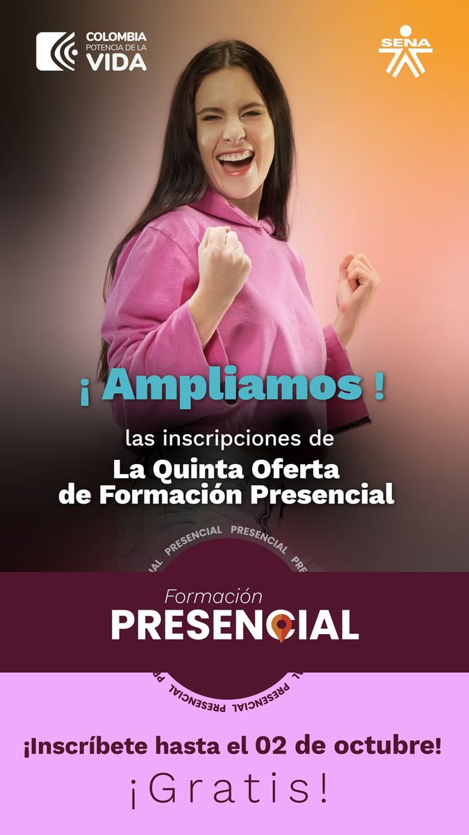 SENAFusagasuga's tweet photo. Aún estás a tiempo! ✌🏻👀
Inscríbete hasta el 02 de octubre en alguno de nuestros tecnólogos…
#EstudiaEnElSena
👉🏻 https://t.co/zD2sd0ytjD https://t.co/WpHKXnfWCh