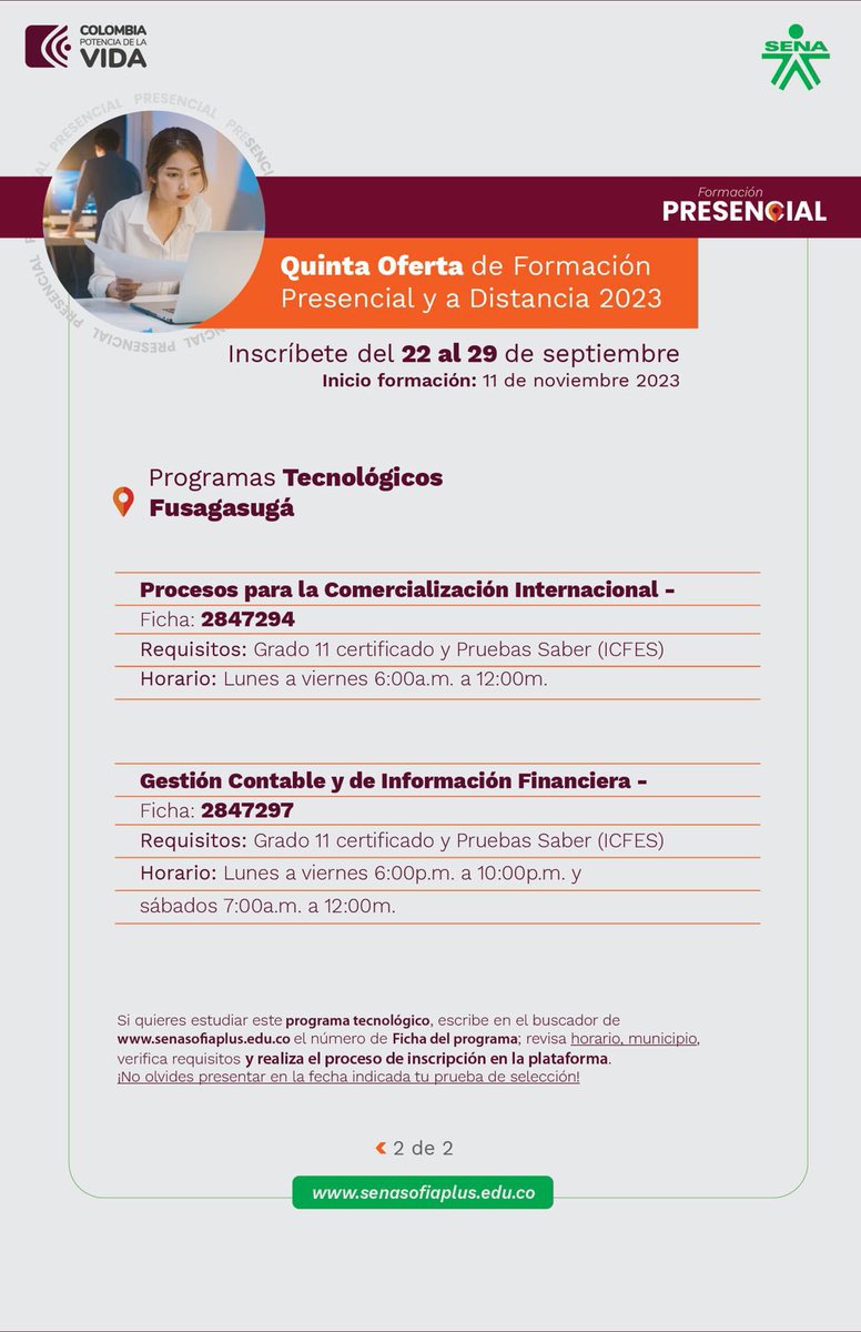 SENAFusagasuga's tweet photo. Aún estás a tiempo! ✌🏻👀
Inscríbete hasta el 02 de octubre en alguno de nuestros tecnólogos…
#EstudiaEnElSena
👉🏻 https://t.co/zD2sd0ytjD https://t.co/WpHKXnfWCh