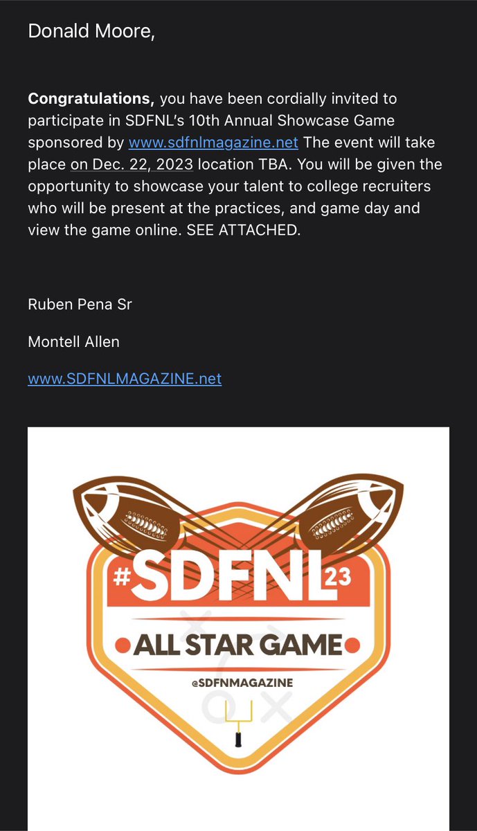 Extremely grateful for the opportunity to play in the All-Star game, thank you <a href="/SDFNLMagazine/">#SDFNL25</a>! <a href="/RockAcademyFB/">Rock Academy Football</a> <a href="/RA_Warriors/">Rock Academy Athletics</a>