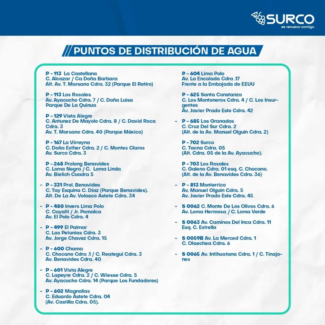 munisurco1's tweet image. 📣 ¡ÚLTIMA INFORMACIÓN DE SEDAPAL!
En todo Surco el corte de agua será menor a 48 horas. 🫡

#SurcoSeRenuevaContigo #Sedapal